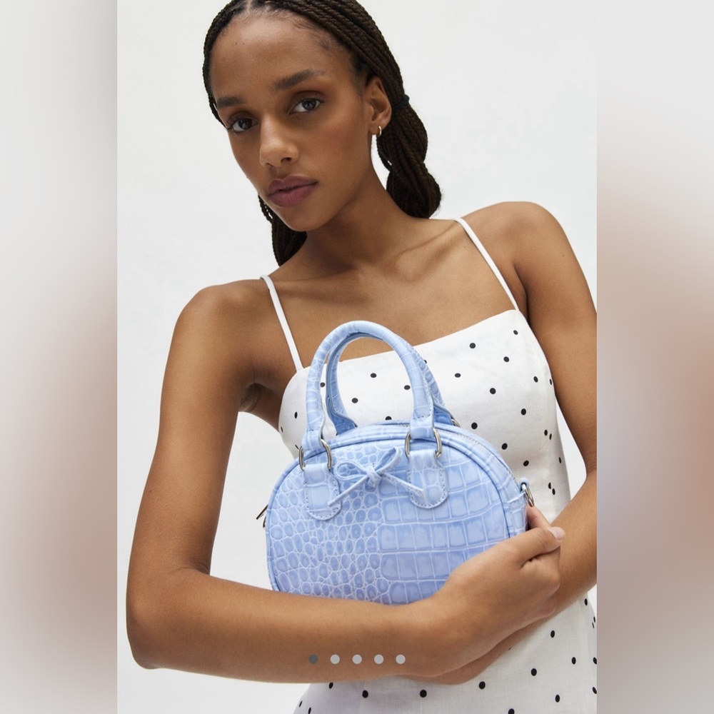 UO Bow Mini Bowler Bag in Blue Croc